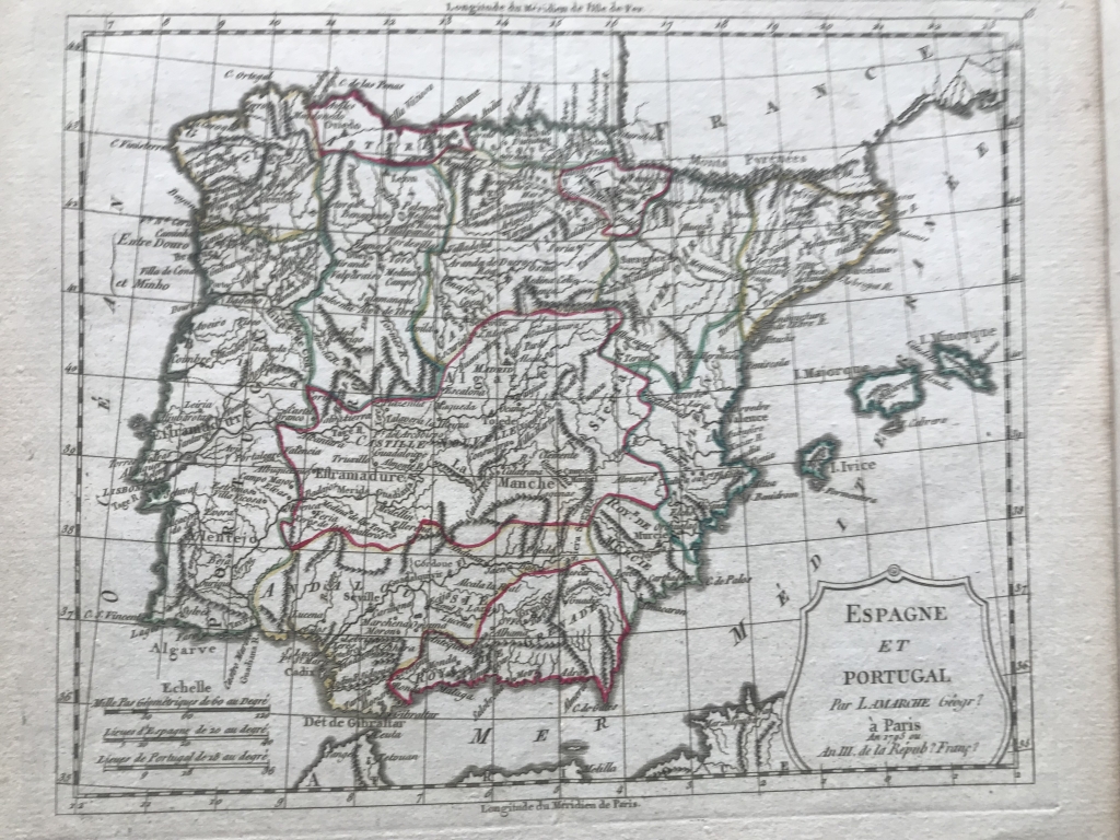 Mapa de España y Portugal, 1795. Delamarche