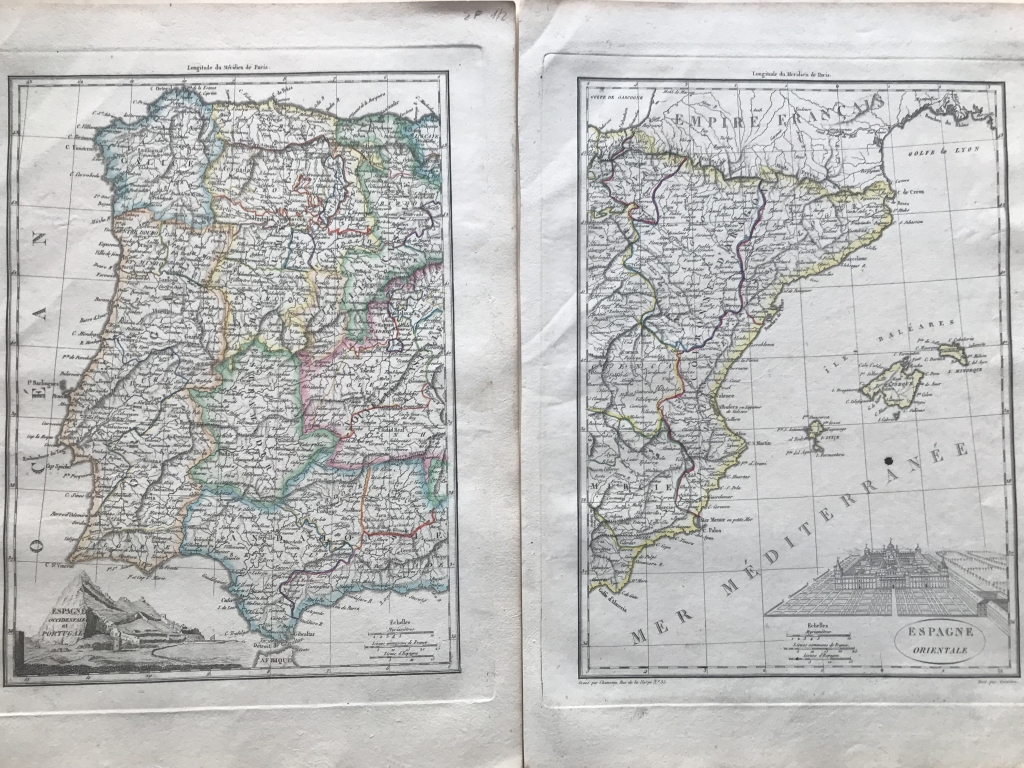 Mapa de España y Portugal en dos hojas, 1810. Lapie/Chamouin/Giraldon