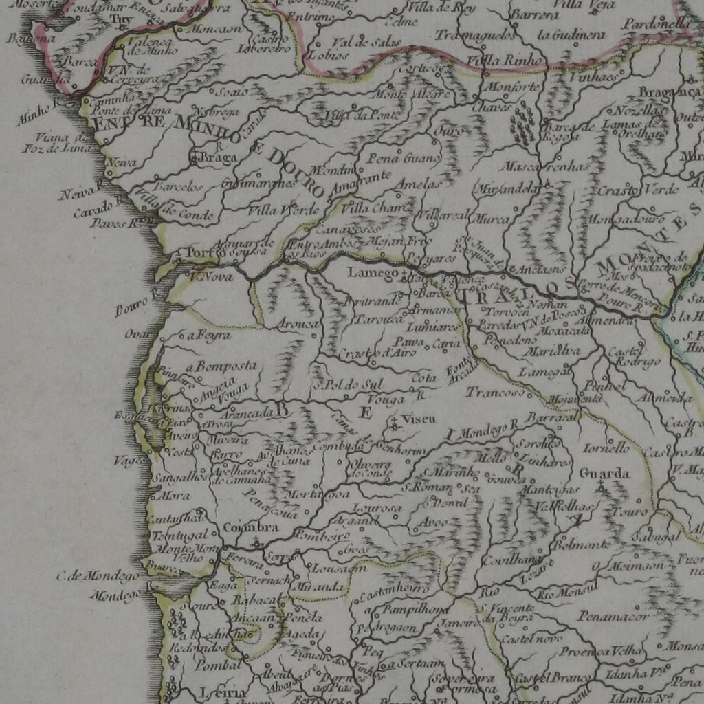 Mapa del norte de Portugal de Vaugondy, 1749