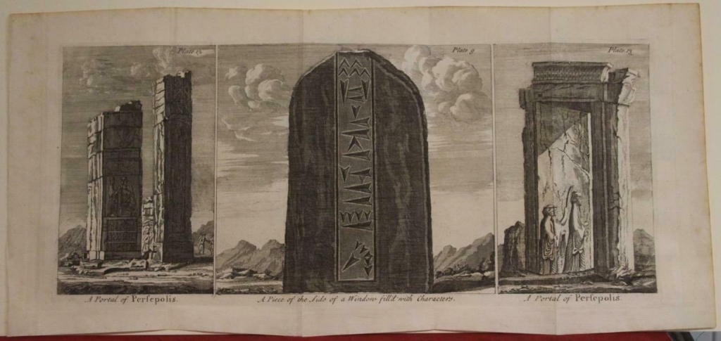 Puertas y pilastra de la ciudad persa de Persépolis (Irán, Asia), 1747. Thomas Osborne