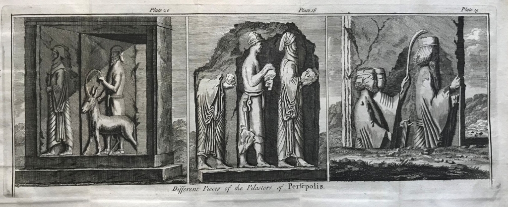 Pilastras con escenas cortesanas de Persépolis (Irán, Asia), 1747. Thomas Osborne