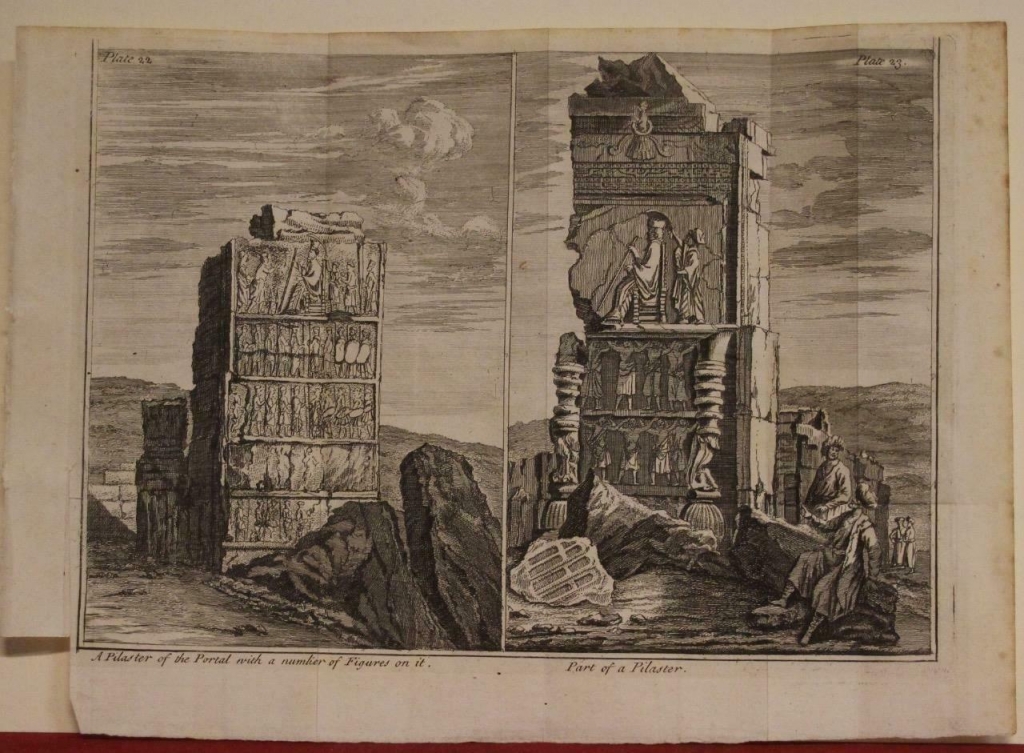 Dos pilastras con relieves de la ciudad de Persépolis (Irán, Asia), 1747. Thomas Osborne