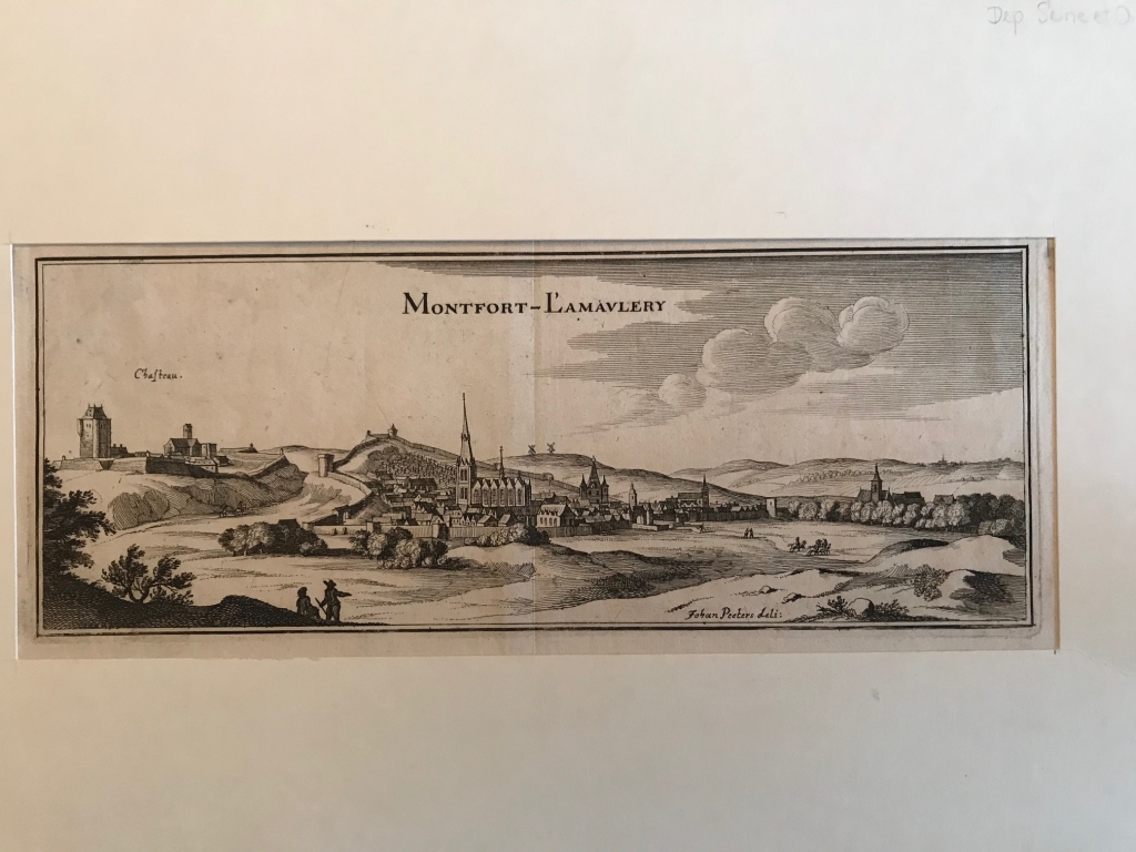 Vista panorámica de la ciudad de Montfor-Lamaury (Francia), 1650. Merian/Peeters