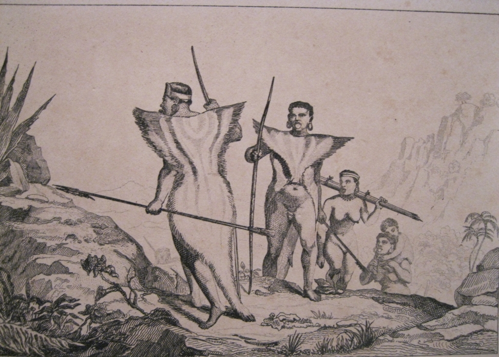 Nativos botocudos en marcha, (Brasil), hacia 1850. Debret/ Montaut