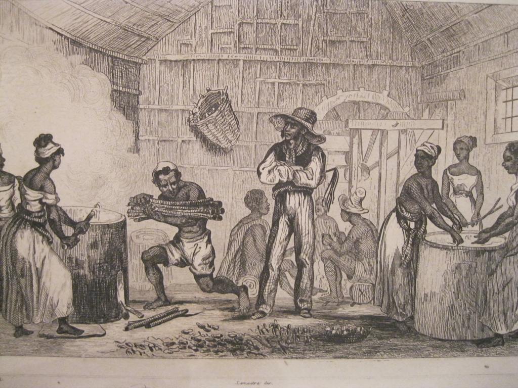 Preparación de la harina de mandioca (Brasil), hacia 1850. Lalaisse/ Monnin