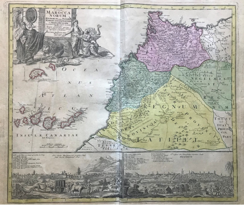 Gran mapa de Marruecos  (África) islas Canarias y Madeira (España y Portugal), 1728. J. C. Homann