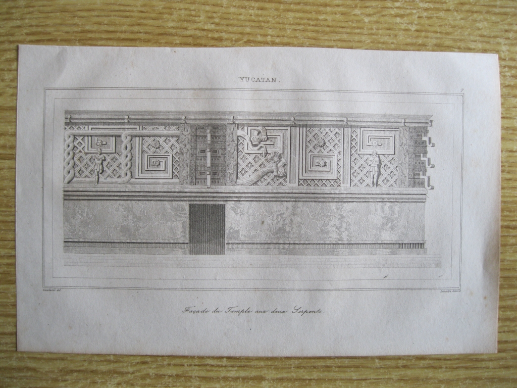 Fachada de las dos serpientes del Templo maya del Sol (Yucatán, México), 1825. Gaucherel/Lemaitre