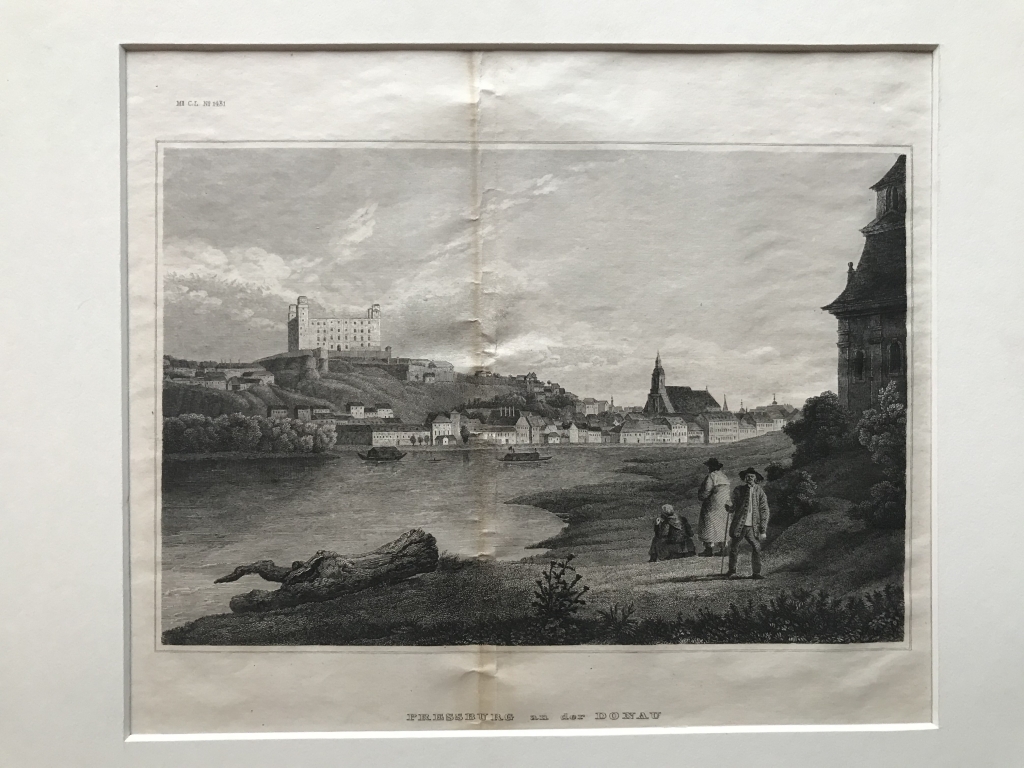 Vista de la ciudad de  Bratislava (Eslovaquia, Europa), hacia 1840. Anónimo