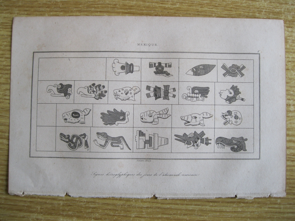 Signos jeroglíficos de los días del año azteca (México), 1825. Lemaitre