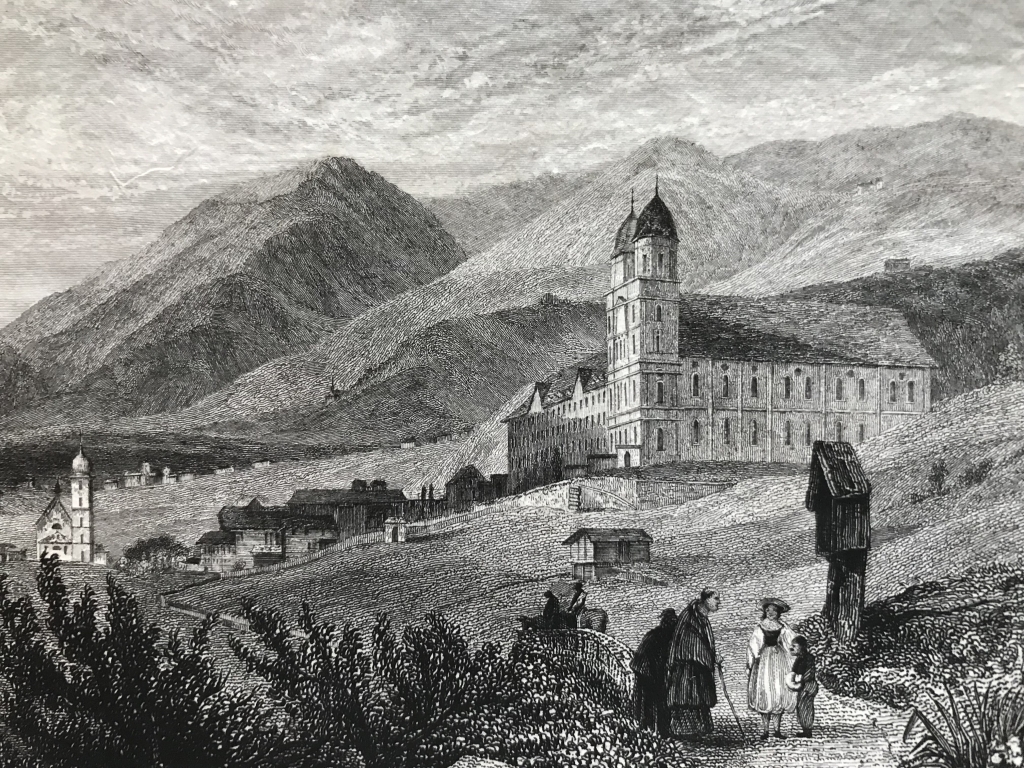Vista del monasterio de Disentis (Suiza, Europa), hacia 1840. Vinkles