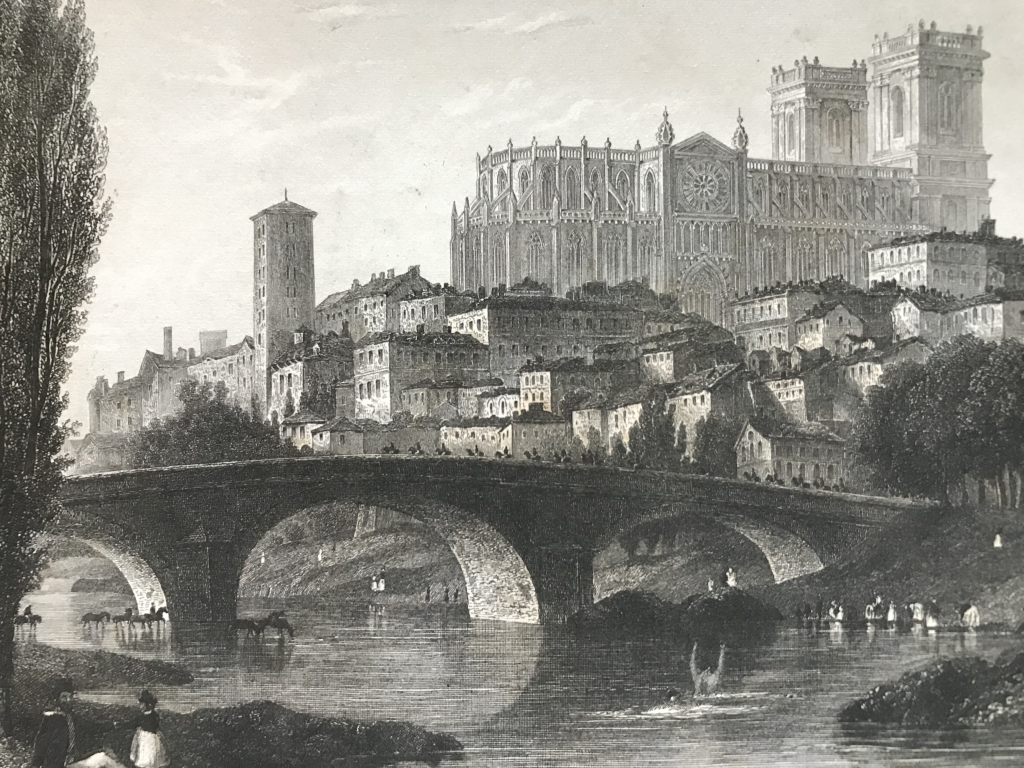 Vista de la ciudad de Auch en la Gascuña (Francia), hacia 1850. I. in Hidburghansen