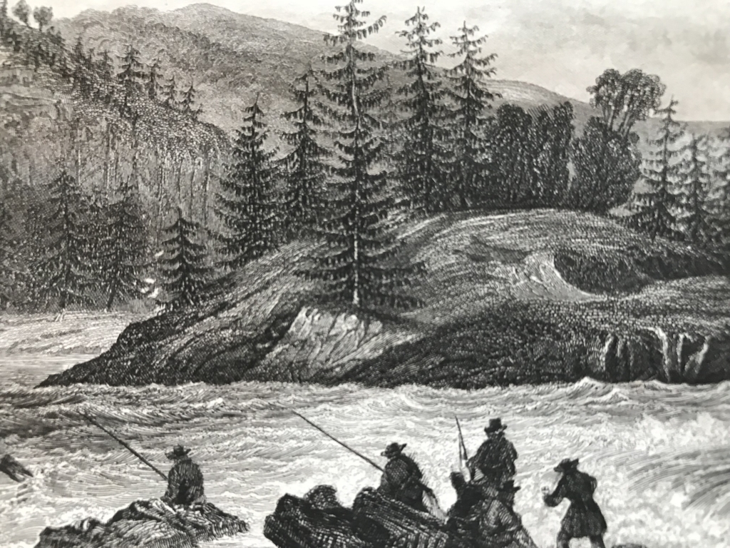 Pescadores en las cataratas Trolhänttan (Suecia, Europa), hacia 1850. I. in Hidburghansen