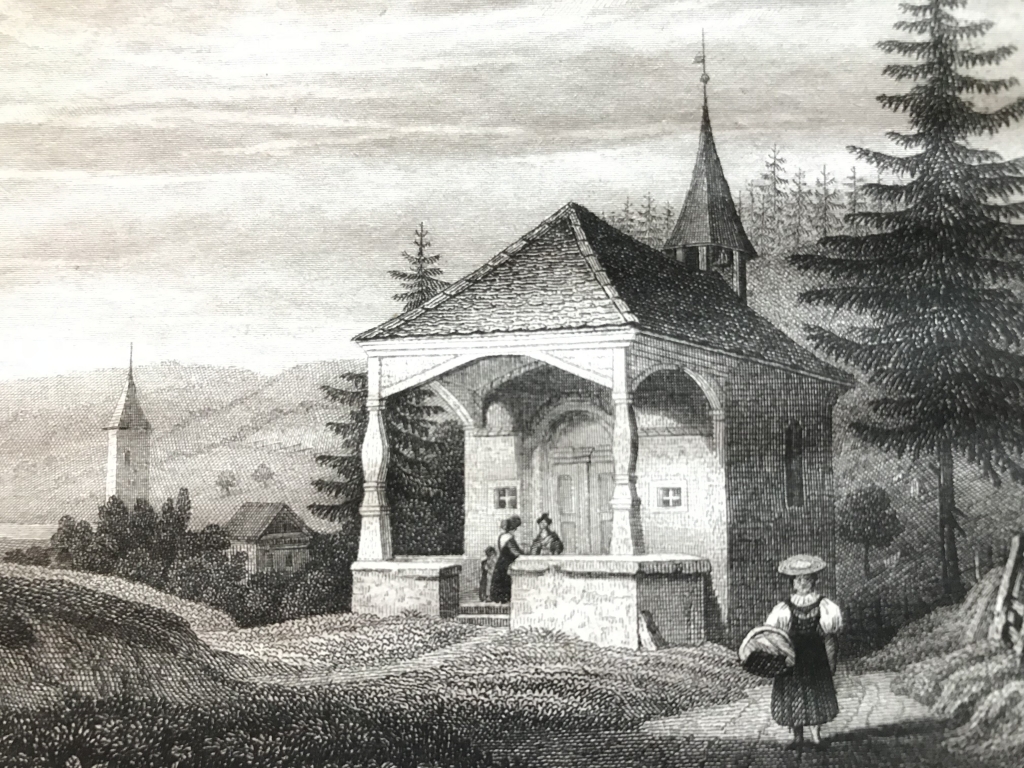 Capilla de Morgarten (Zug, Suiza, Europa), hacia 1850. I. in Hidburghansen/Martini.