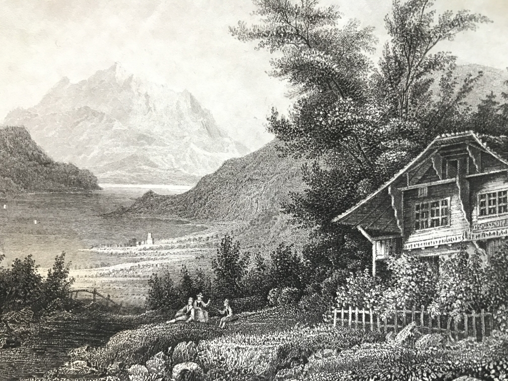 Vista de la montaña Pilatos (Prealpes, Suiza), hacia 1850. I. in Hidburghansen