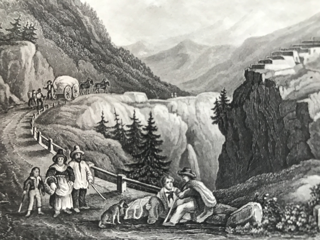 Vista de los Alpes de Suiza (Europa), hacia 1850. Bibliograph. Institut in Hidburghansen