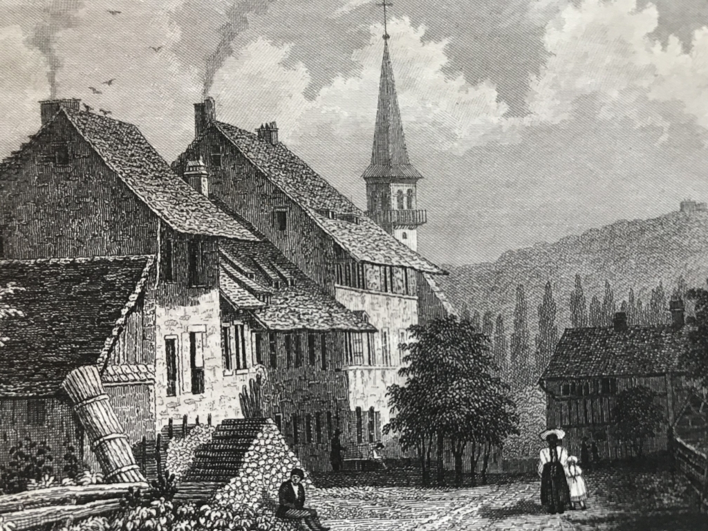 Vista de San Jacob en Basilea (Suiza), hacia 1850. Bibliograph. Institut in Hidburghansen