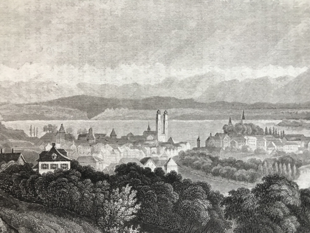 Vista de la ciudad de Zurich (Suiza), hacia 1850. Reiss/Metzeroht