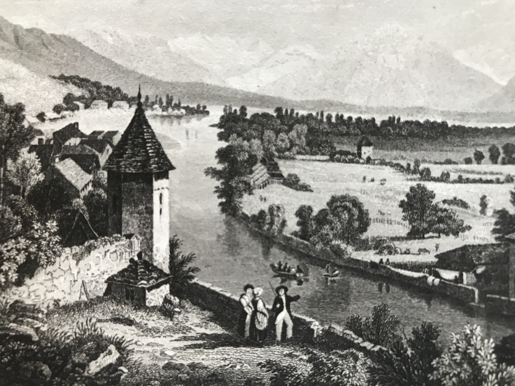 Vista de Thun y el río Aare (Berna, Suiza), hacia 1860. Martini