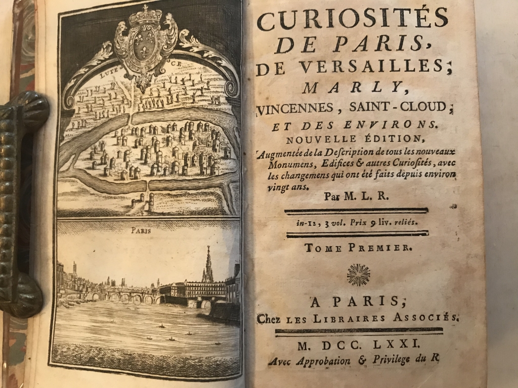 Curiosités de Paris, de Versalles.., Tomo I, 1771. M.L.R.. Grabados desplegables