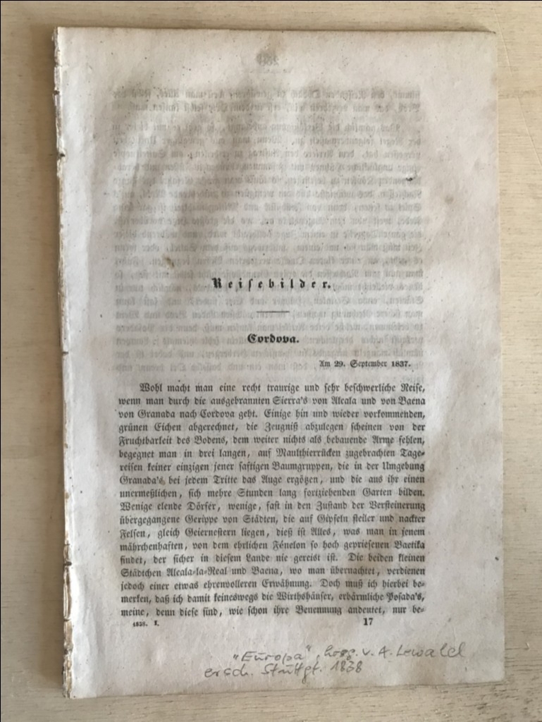 Texto de libro alemán sobre Córdoba (España), 1838. Anónimo