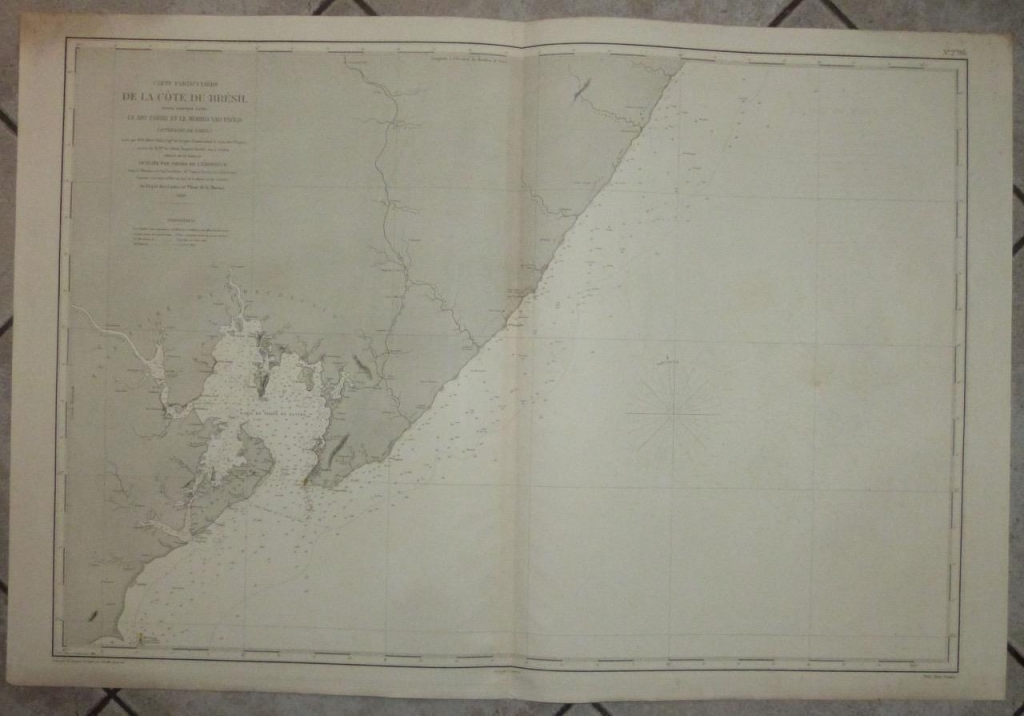 Gran carta náutica de la Bahia de Todos os Santos y alrededores (Brasil), 1869. E. Mouchez