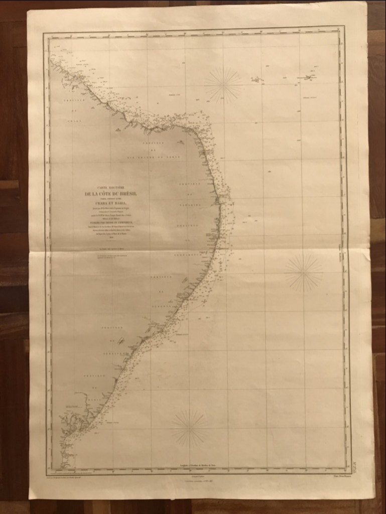 GRAN CARTA NÁUTICA DESDE EL ESTADO DE CEARÁ HASTA EL ESTADO DE BAHIA ( BRASIL), 1872. MOUCHEZ