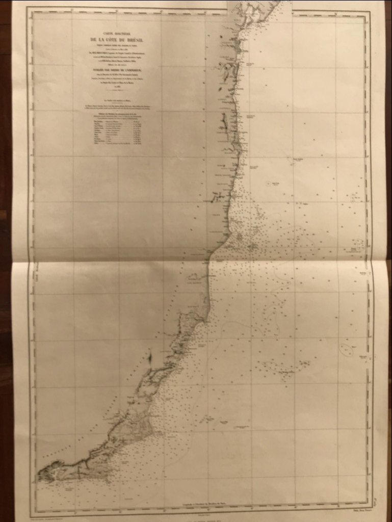 GRAN CARTA NÁUTICA DESDE SALVADOR DE BAHÍA HASTA RÍO DE JANEIRO ( BRASIL), 1869. MOUCHEZ