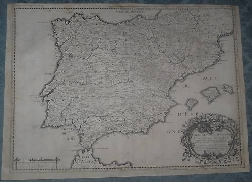 Gran mapa de España y Portugal, 1743. Nicolas Sanson/Melchier Tavernier