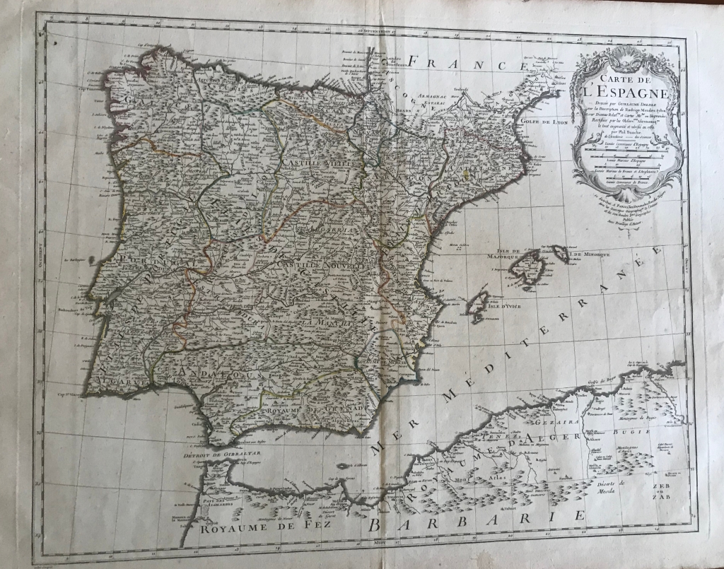 Gran mapa de España y Portugal, 1789. Mendez/Delisle/Buache/Dezauche