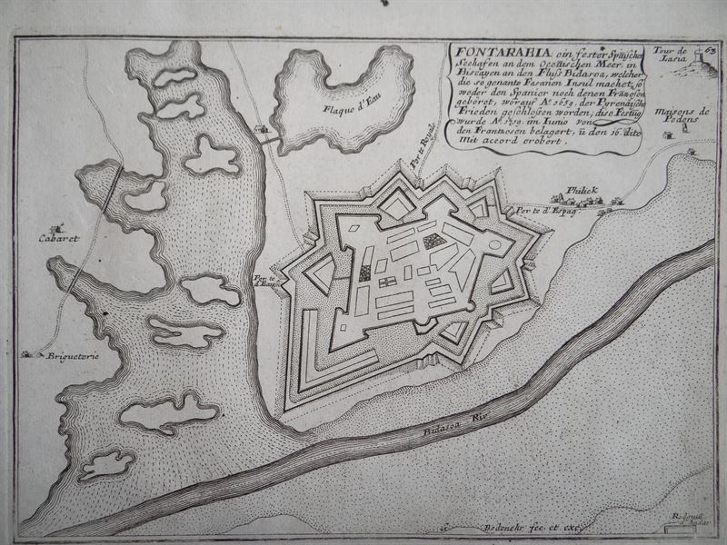 Plano de la ciudad y fortaleza de Fuenterrabía (Guipúzcoa, España), hacia 1720. Gabriel Bodenehr