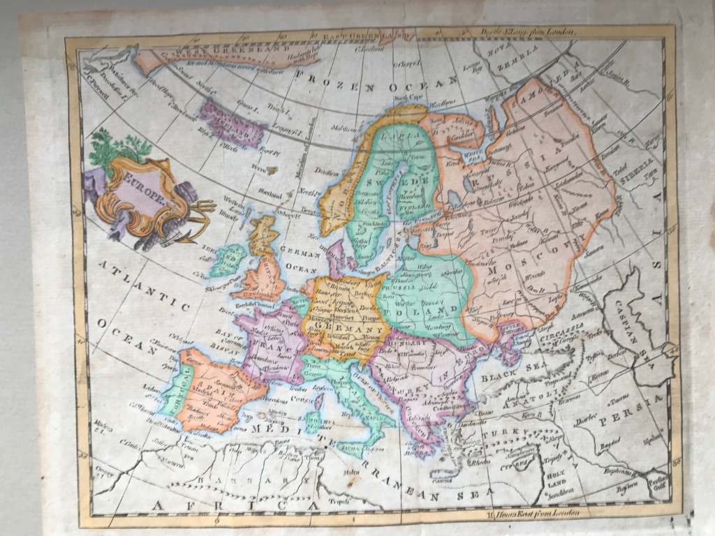 Mapa de Europa a color, 1770. Jefferys/Salmon