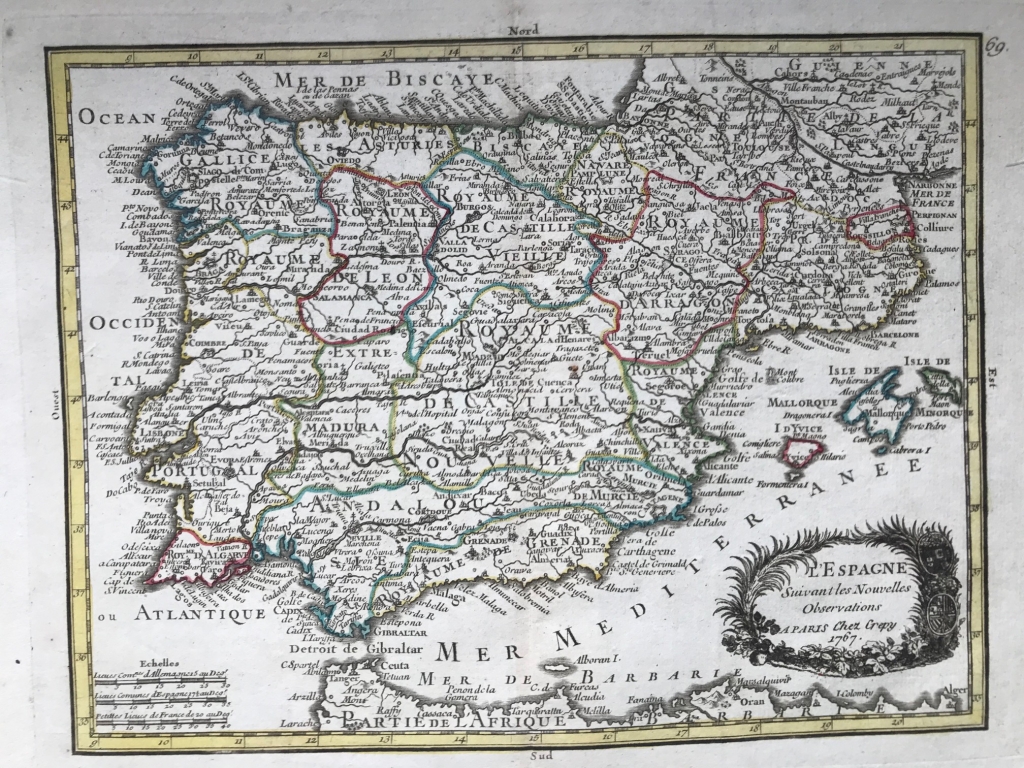 Mapa de España y Portugal, 1767. Le Rouge- Crepy