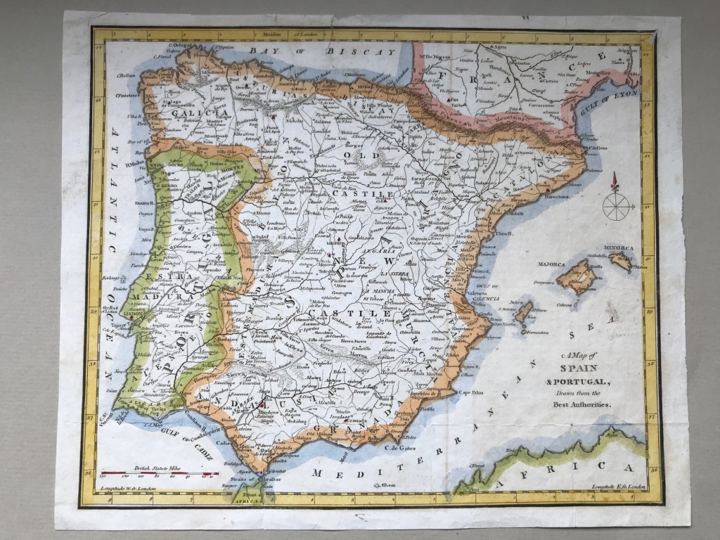 Mapa de Portugal y España, hacia 1800. Cooke