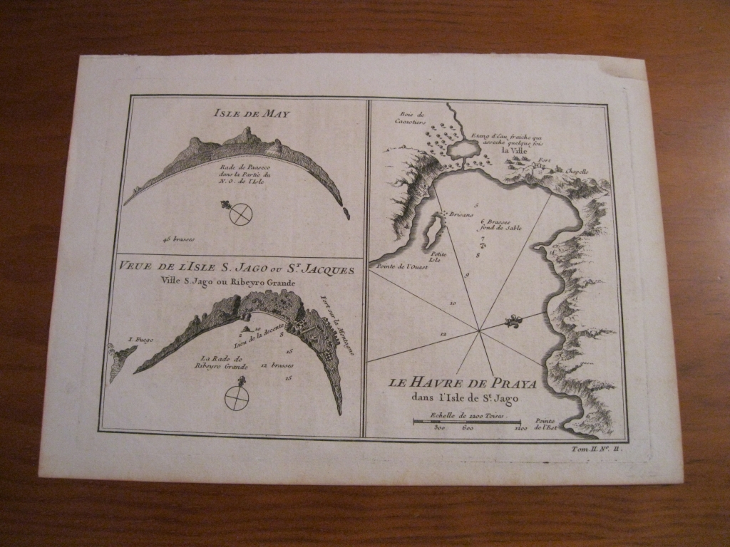 Islas de Maio y Santiago de Cabo Verde ( África occidental), 1750. Bellin/Prevost