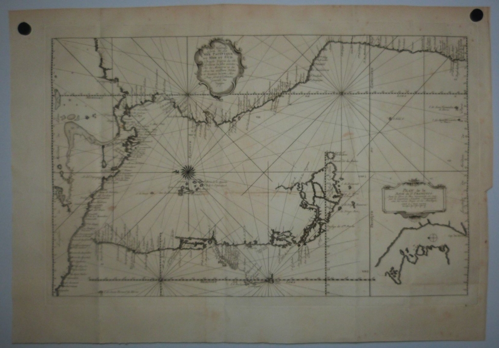 Carta náutica de la costa del océano Pacífico americano, hacia 1750. Bellin/Schley/Prevost