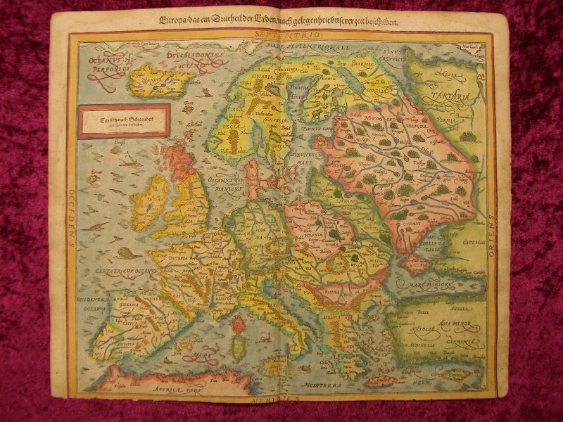 Xilografía del mapa de Europa a color, 1588. Münster/Petri