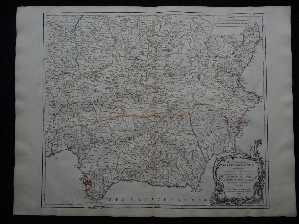 Gran mapa de Granada, Murcia y  Castilla (España), 1751. Vaugondy