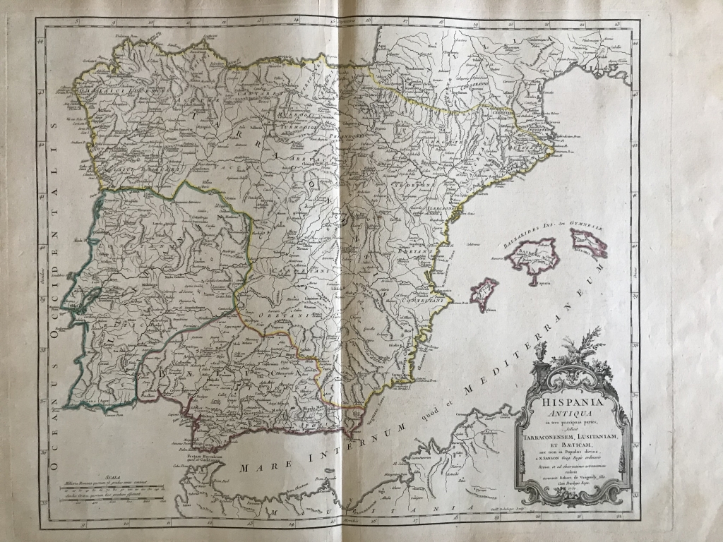 Gran mapa de la Hispania romana (España y Portugal), 1750. Vaugondy