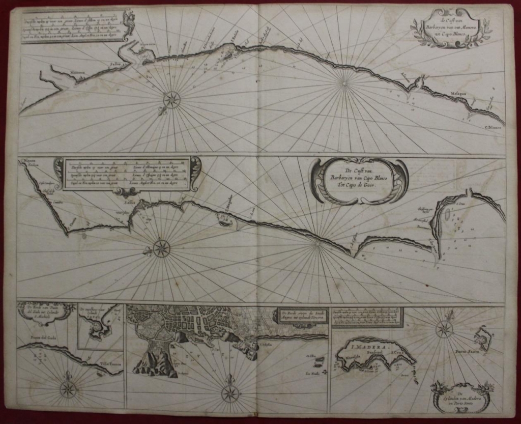 Gran mapa del noroeste de África e islas Madeira, Porto Santo y Azores (Portugal), 1666. Goos