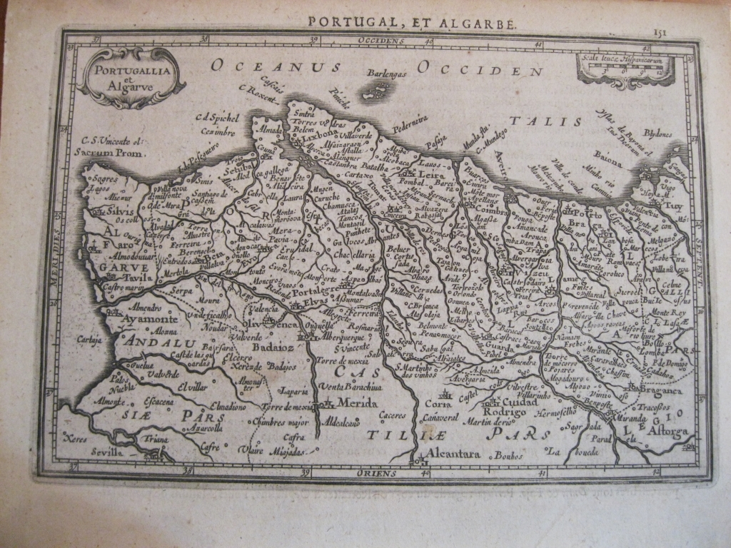 Antiguo mapa de Portugal, 1630. Mercator