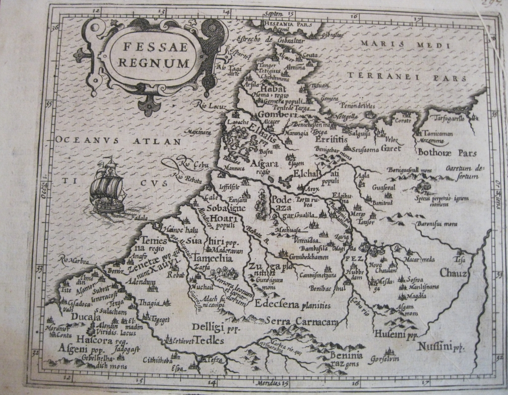 Antiguo mapa del norte oriental de Marruecos, 1609. Mercator