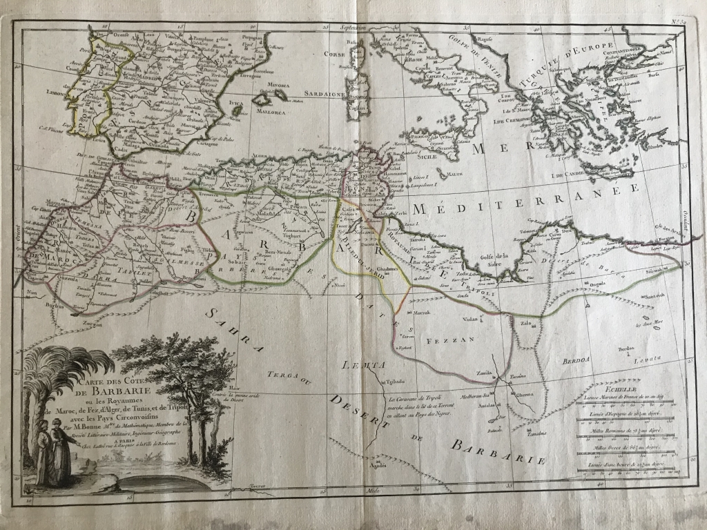 Gran mapa del norte de África y mar Mediterráneo (Europa), 1762. Bonne/Lattre