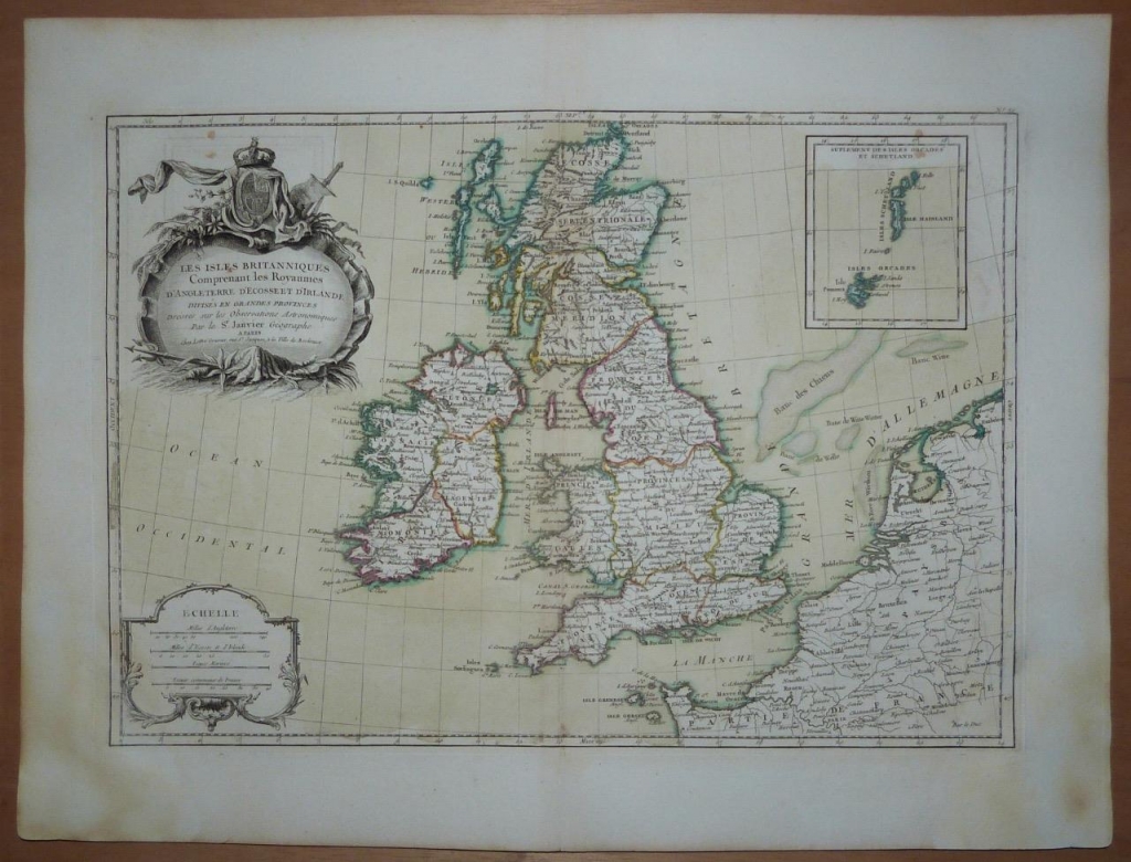 Gran mapa de las islas de Irlanda y  Reino Unido, 1771. Janvier/Lattre