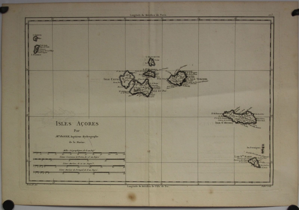 Mapa de las Islas de As Azores (Portugal), 1778. Bonne