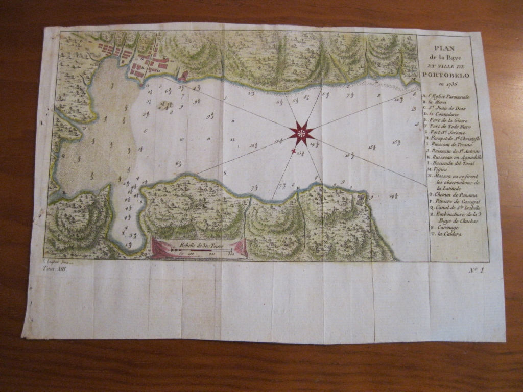 Mapa de la bahía y puerto de Portobelo (Panamá), 1756. Prevost /Bellin