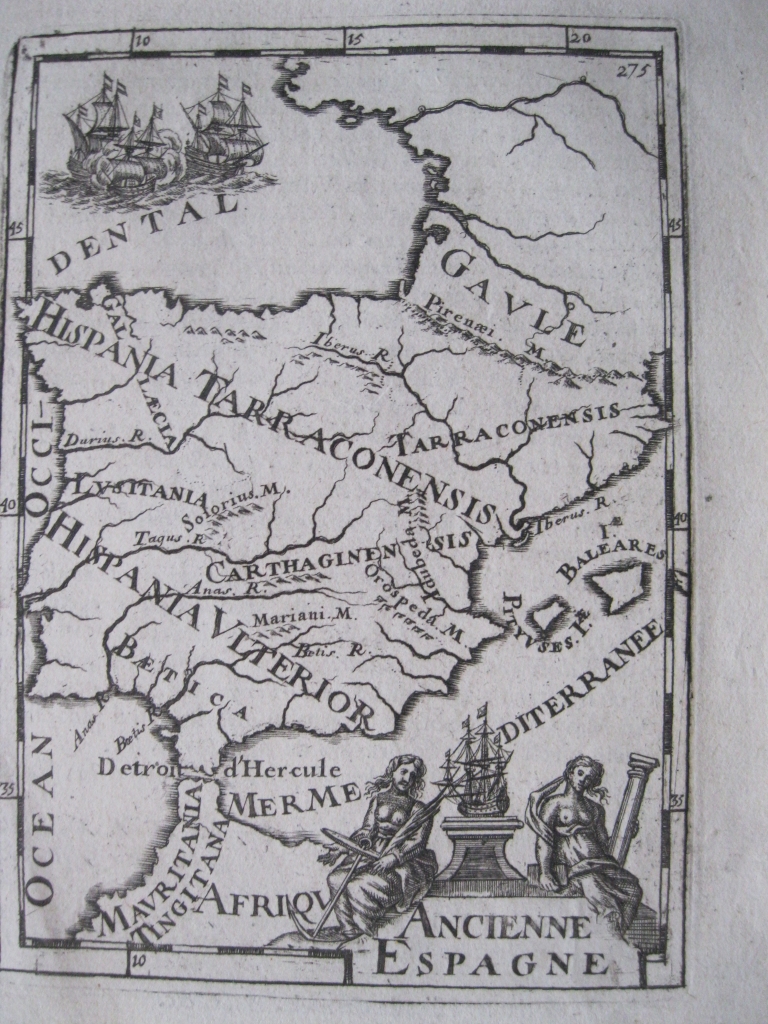 Mapa de España y Portugal en época romana, 1683. Mallet