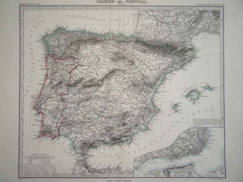 Mapa de España y Portugal, 1895. Stieler/Perthes/Weiler