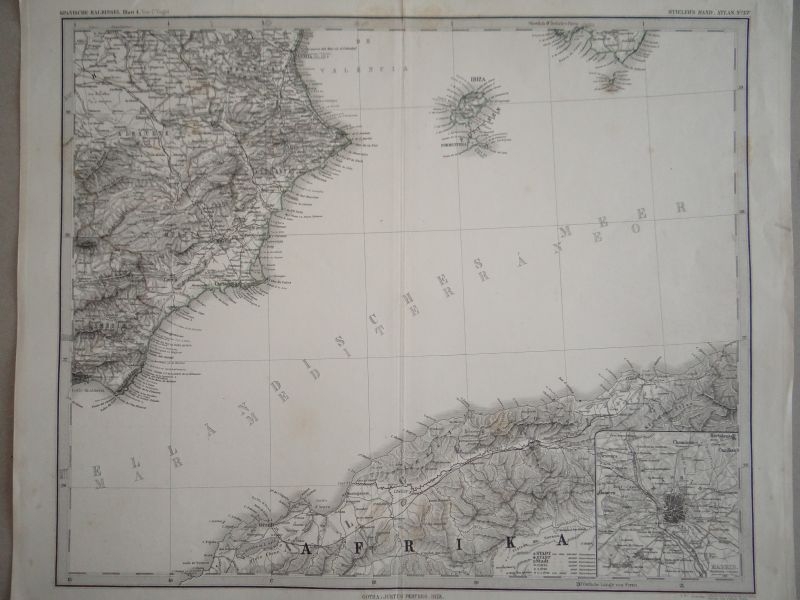 Mapa del sureste de España, plano de Madrid y África, 1873. Weiler/Vogel/Stieler/Perhes
