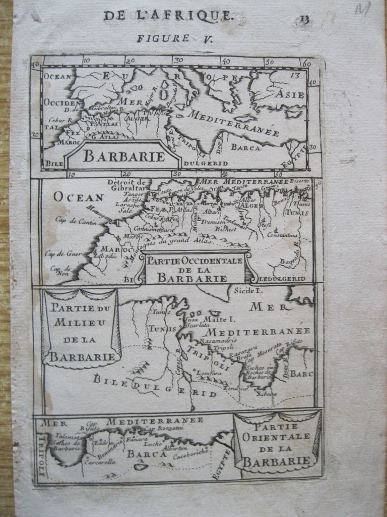 Mapa del norte de  África y el mar mediterráneo, 1780. Mallet