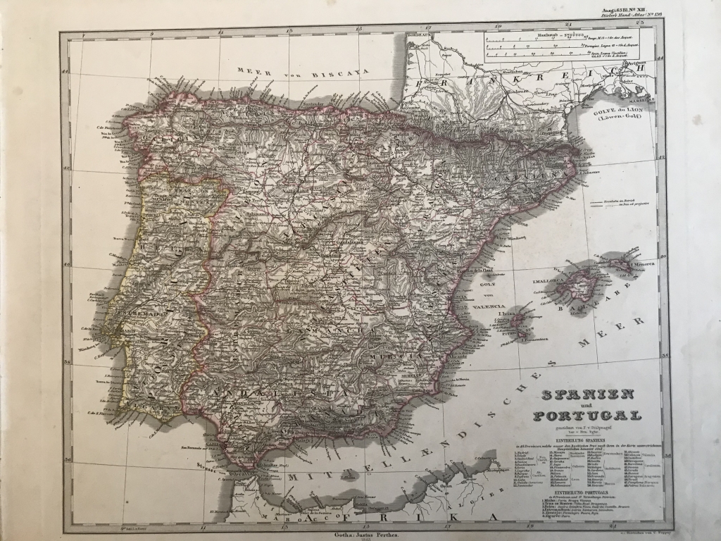 Mapa de España y Portugal, 1863. Stieler/Perthes/Poppey
